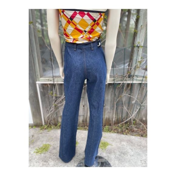 70s Wrangler High Waist Denim Jeans Pleat front Straight leg Dark Wash NWT 30x34 - Picture 3 of 16